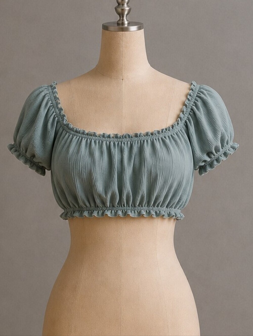 Divided by H&M Teal Green Puff Sleeve Crop Top Womens On/Off Shoulder Boho